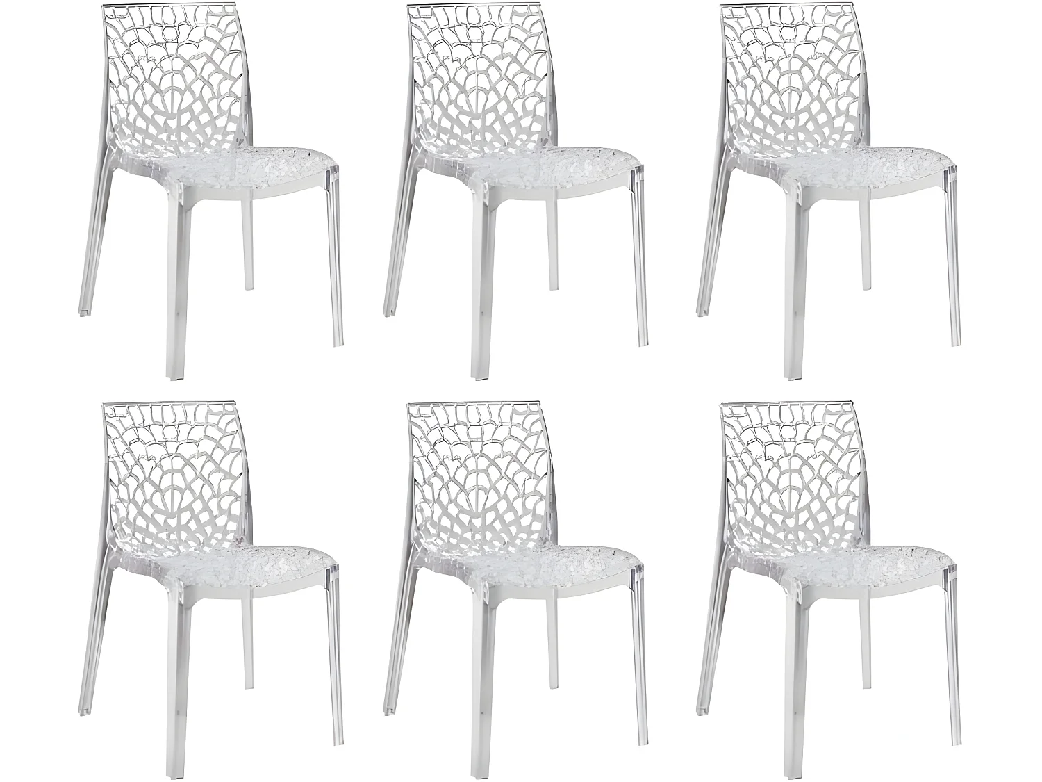 Lot 6 chaises ajourées empilables Transparentes - GRUYER