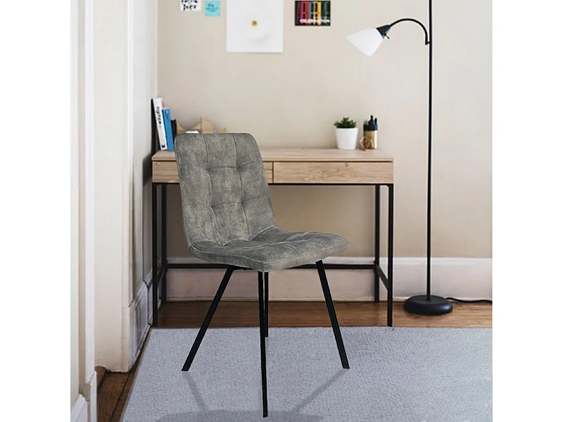 Lot de 2 chaises en velours gris clair et piètement métal noir - NAMI