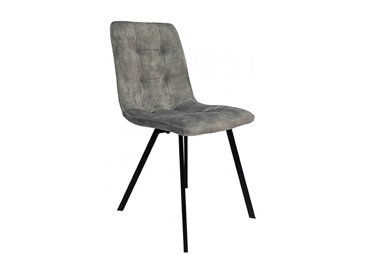 Lot de 2 chaises en velours gris clair et piètement métal noir - NAMI