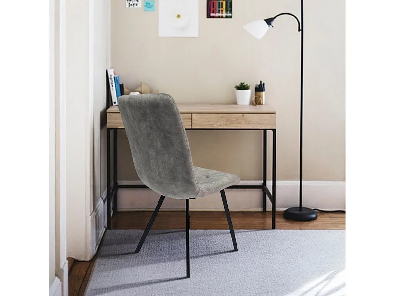Lot de 2 chaises en velours gris clair et piètement métal noir - NAMI