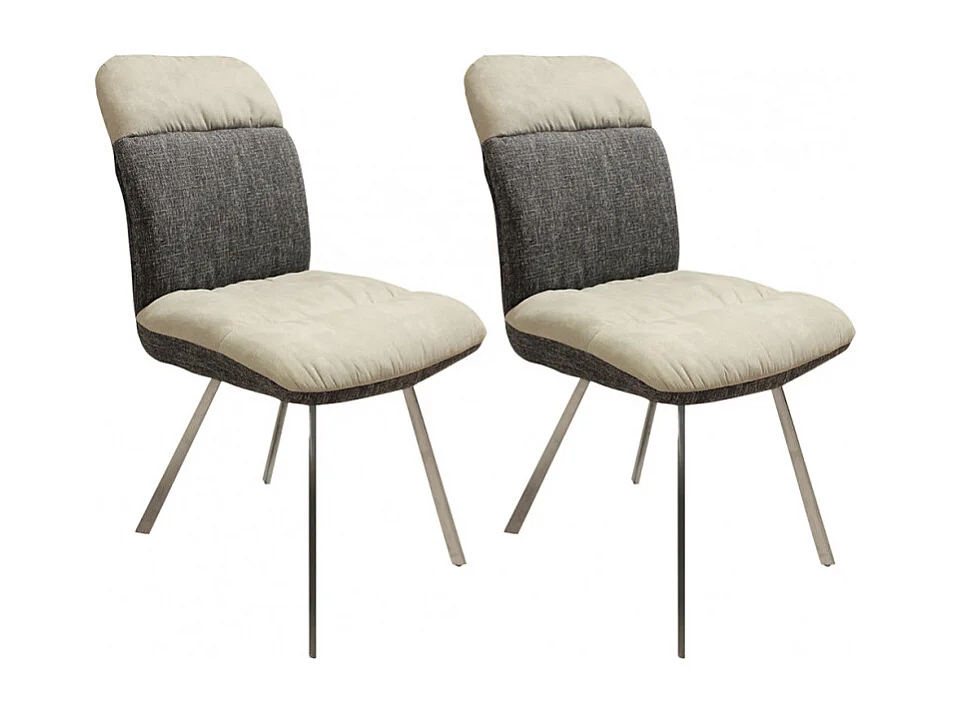 Lot de 2 chaises en tissu doux beige et chiné gris pieds métal - DAISY