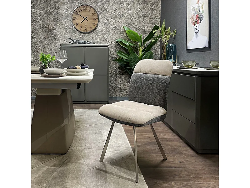 Lot de 2 chaises en tissu doux beige et chiné gris pieds métal - DAISY