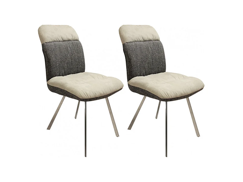 Lot de 2 chaises en tissu doux beige et chiné gris pieds métal - DAISY