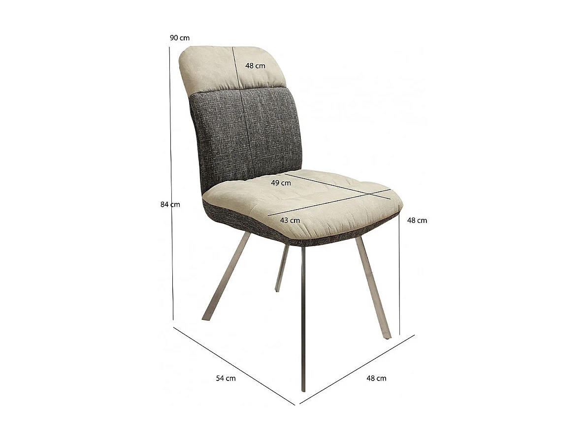 Lot de 2 chaises en tissu doux beige et chiné gris pieds métal - DAISY