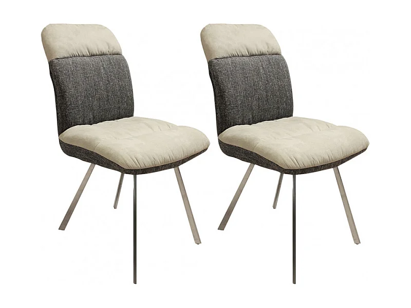 Lot de 2 chaises en tissu doux beige et chiné gris pieds métal - DAISY