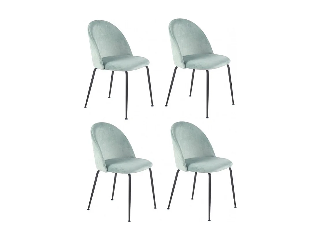Lot 4 chaises vertes en velours et pieds métal noir - FARA