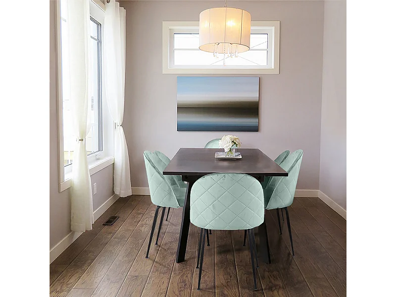 Lot 4 chaises vertes en velours et pieds métal noir - FARA