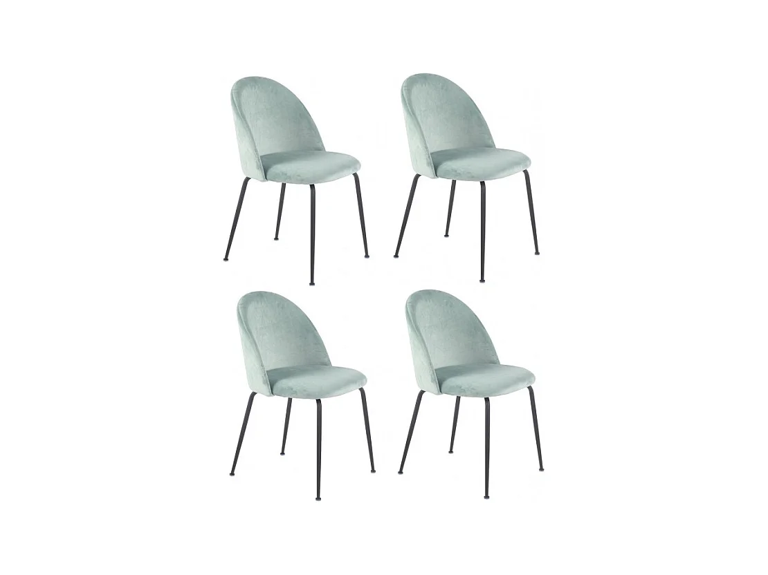 Lot 4 chaises vertes en velours et pieds métal noir - FARA