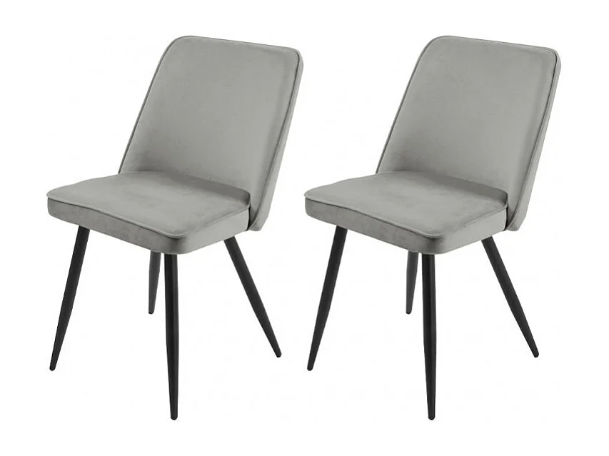 Lot de 2 chaises en velours gris clair piètement en métal noir – TELLY