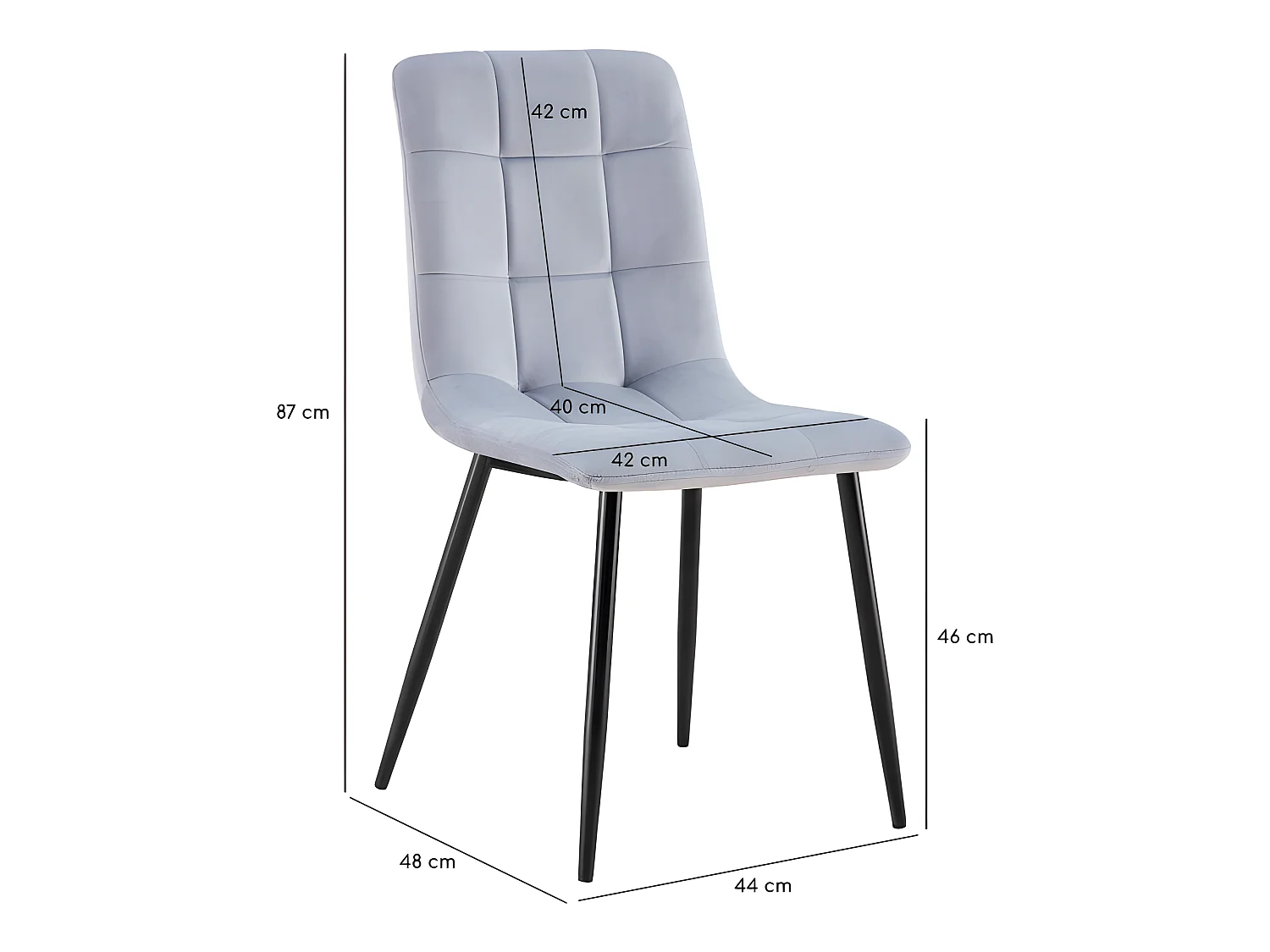 Lot de 2 chaises tissu velours gris pied métal noir - Louise