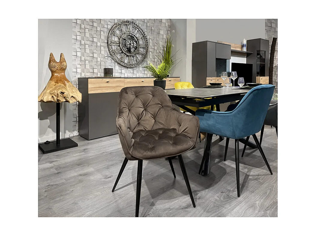 Lot 2 chaises velours marron piètement métal gris anthracite - STERN