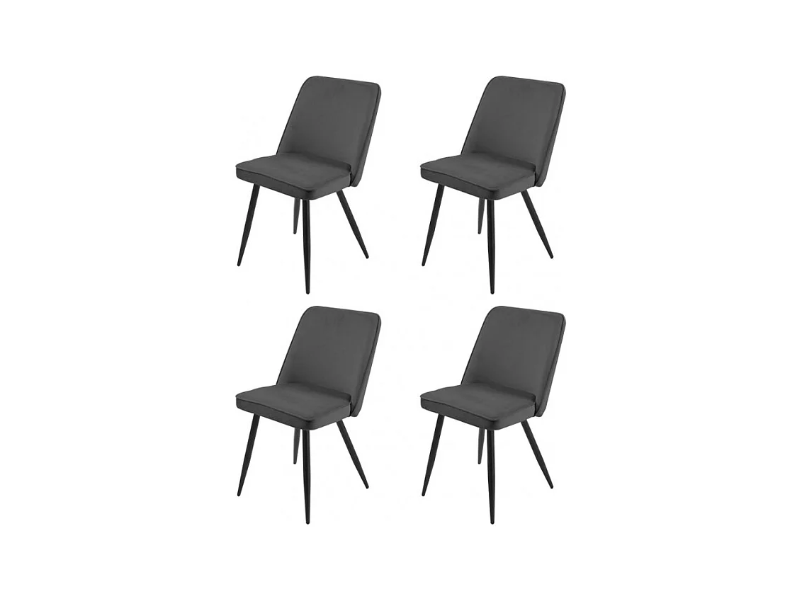 Lot de 4 chaises en velours gris foncé piètement en métal noir – TELLY