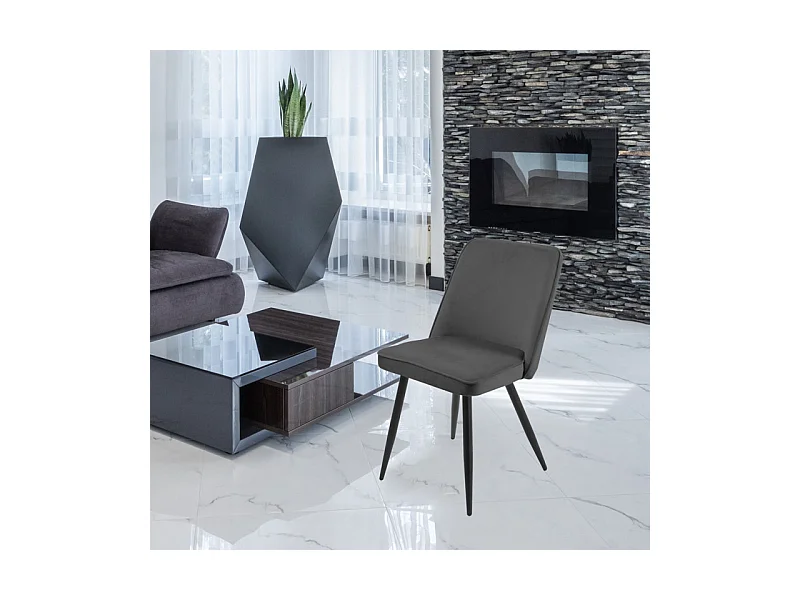 Lot de 4 chaises en velours gris foncé piètement en métal noir – TELLY