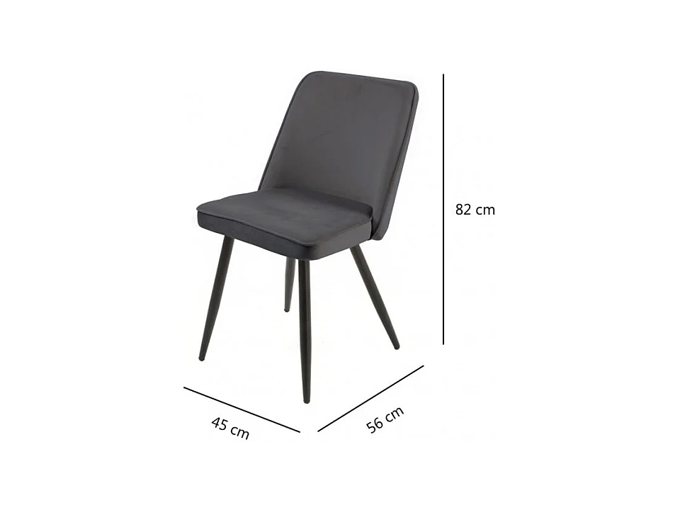 Lot de 4 chaises en velours gris foncé piètement en métal noir – TELLY