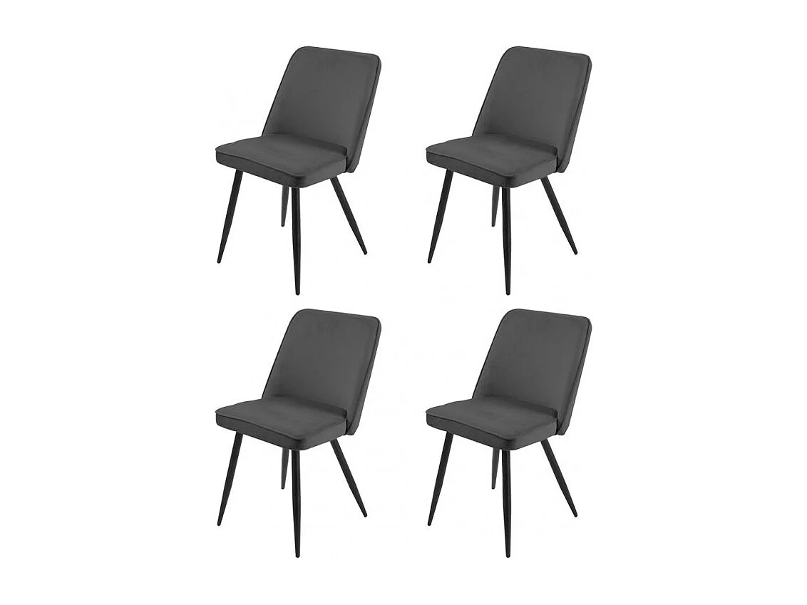 Lot de 4 chaises en velours gris foncé piètement en métal noir – TELLY