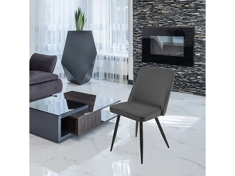 Lot de 4 chaises en velours gris foncé piètement en métal noir – TELLY