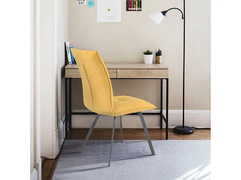 Lot de 2 chaises en tissu jaune avec piètement en métal - ARIA