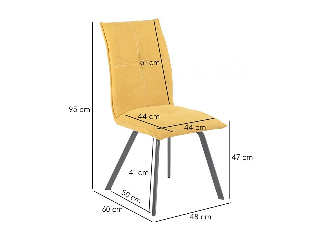 Lot de 2 chaises en tissu jaune avec piètement en métal - ARIA
