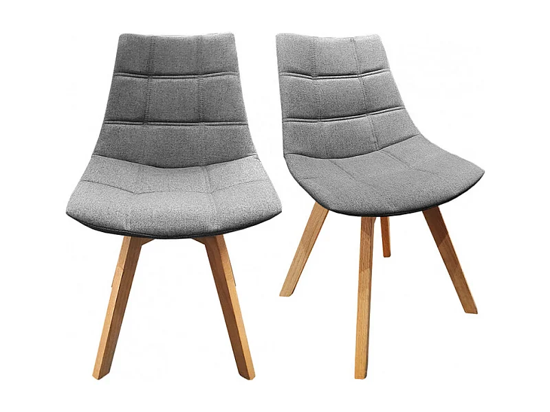 Lot de 2 chaises en tissu gris surpiqué avec piètement chêne - BETI