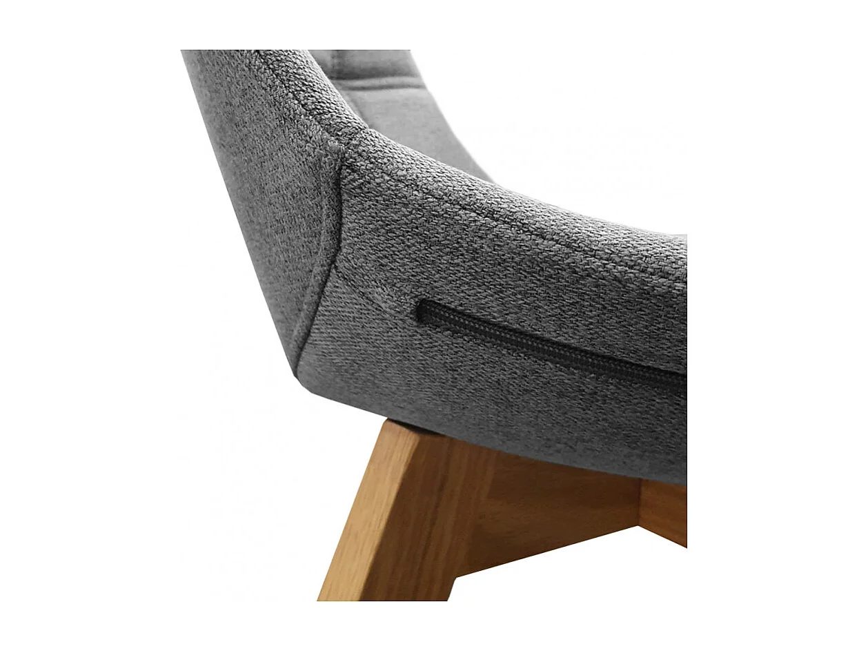 Lot de 2 chaises en tissu gris surpiqué avec piètement chêne - BETI