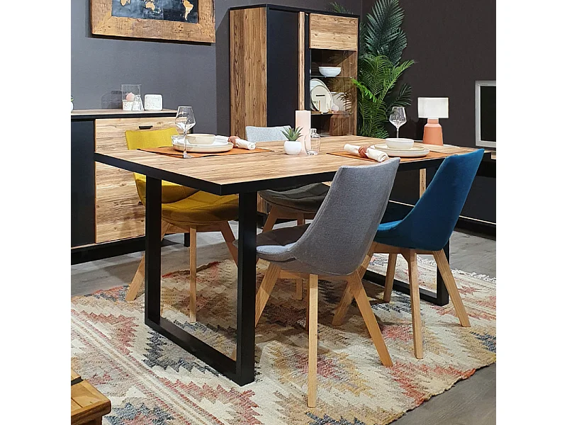 Lot de 2 chaises en tissu gris surpiqué avec piètement chêne - BETI