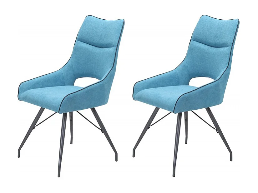 Lot 2 chaises en tissu bleu clair avec passepoil pied métal - ANAÏS