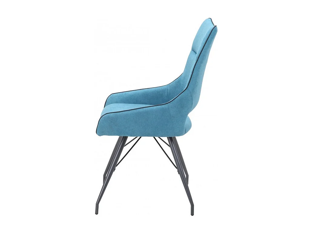Lot 2 chaises en tissu bleu clair avec passepoil pied métal - ANAÏS