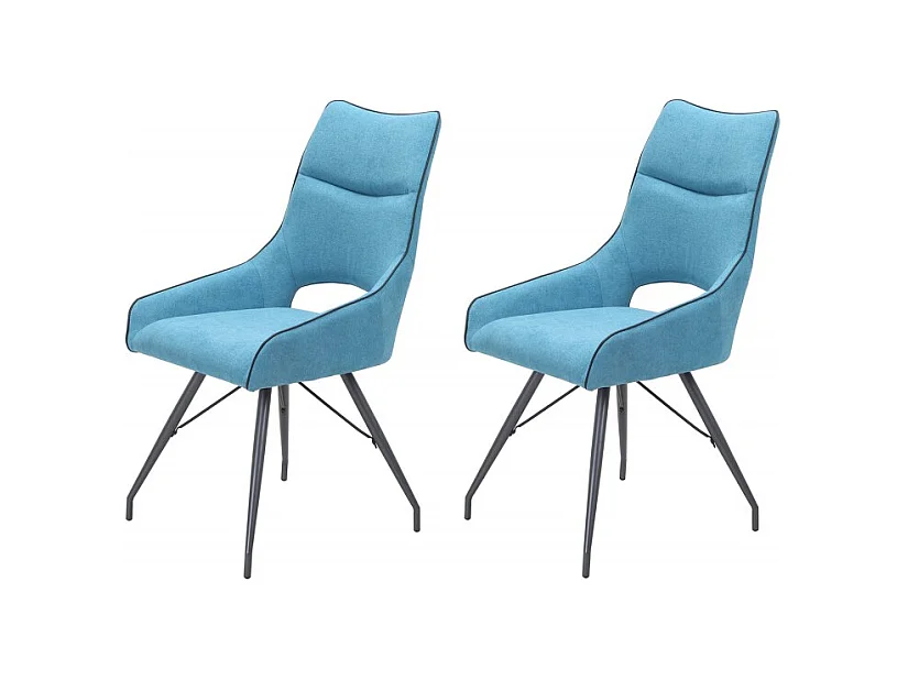 Lot 2 chaises en tissu bleu clair avec passepoil pied métal - ANAÏS