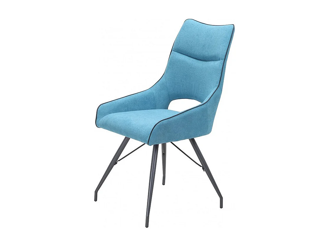 Lot 2 chaises en tissu bleu clair avec passepoil pied métal - ANAÏS