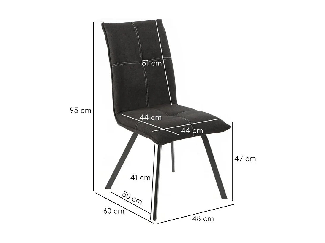 Lot de 2 chaises en tissu gris anthracite avec piètement métal - ARIA