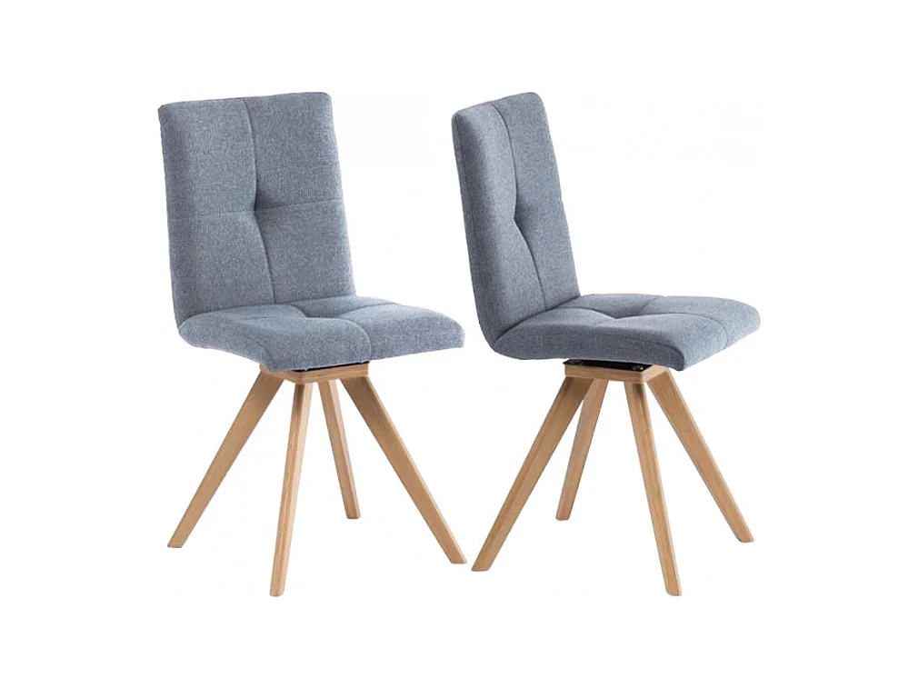 Lot 2 chaises rotatives 180° tissu gris clair et chêne massif - MAKI