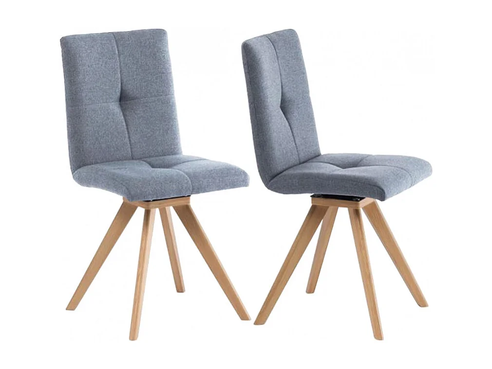 Lot 2 chaises rotatives 180° tissu gris clair et chêne massif - MAKI