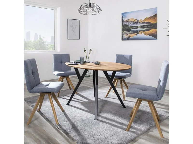 Lot 2 chaises rotatives 180° tissu gris clair et chêne massif - MAKI