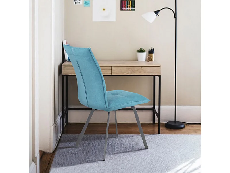 Lot de 2 chaises en tissu bleu avec piètement en métal - ARIA