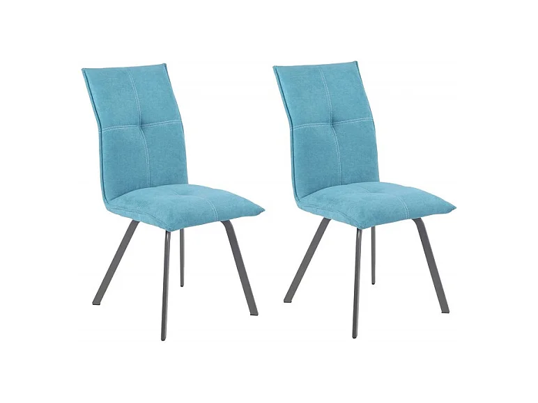 Lot de 2 chaises en tissu bleu avec piètement en métal - ARIA