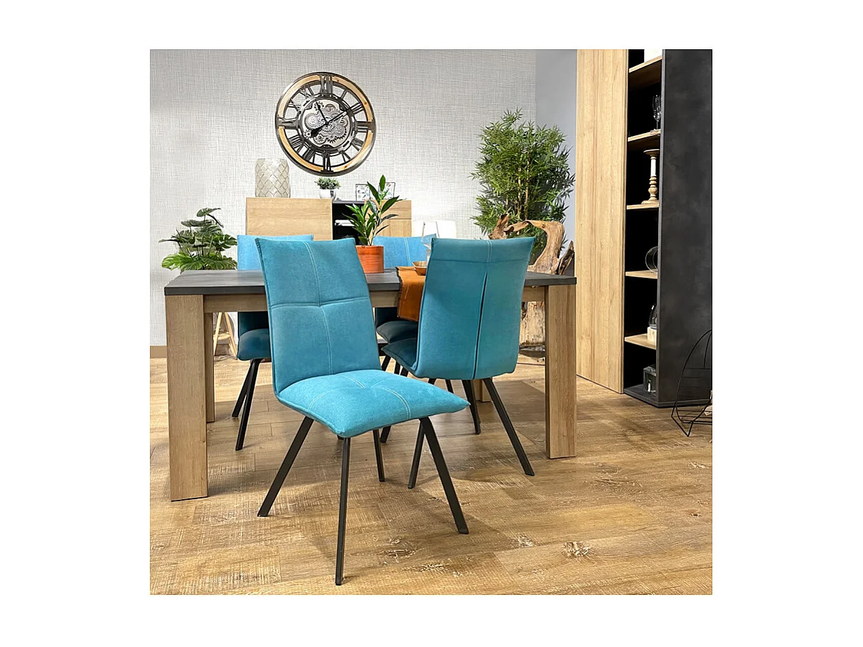 Lot de 2 chaises en tissu bleu avec piètement en métal - ARIA