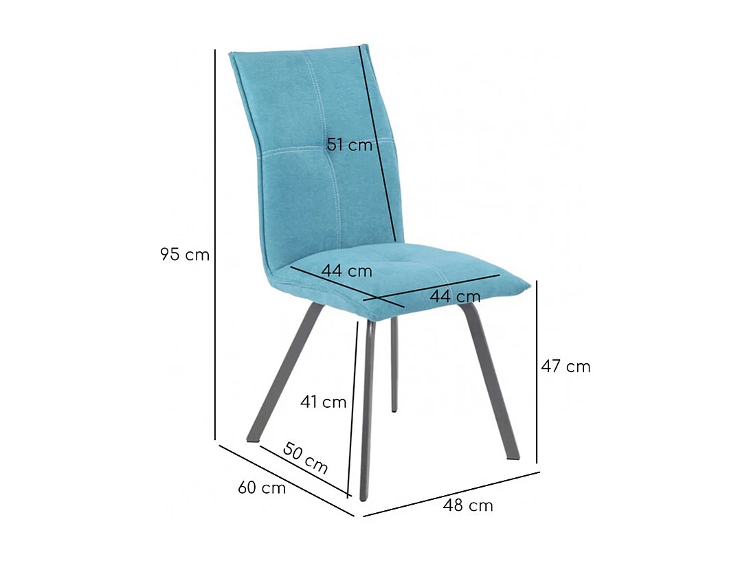 Lot de 2 chaises en tissu bleu avec piètement en métal - ARIA