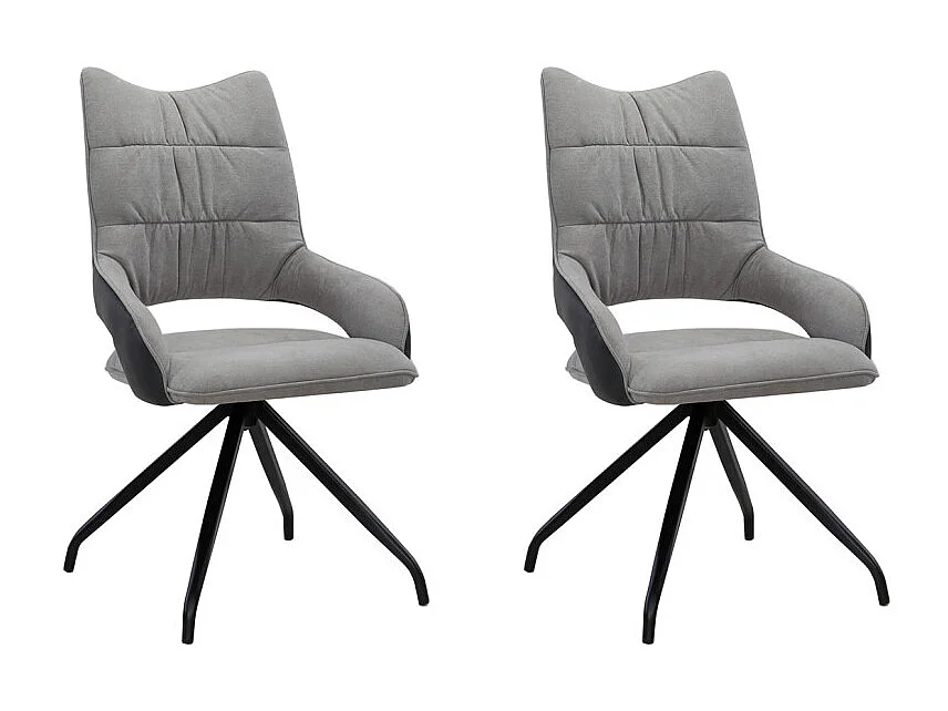 Lot de 2 chaises rotatives en tissu gris clair et pieds métal - MELOW