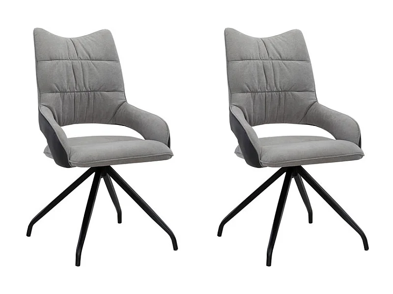 Lot de 2 chaises rotatives en tissu gris clair et pieds métal - MELOW