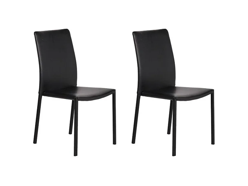 Lot de 2 chaises empilables en simili noir et 4 pieds en acier - LUFY