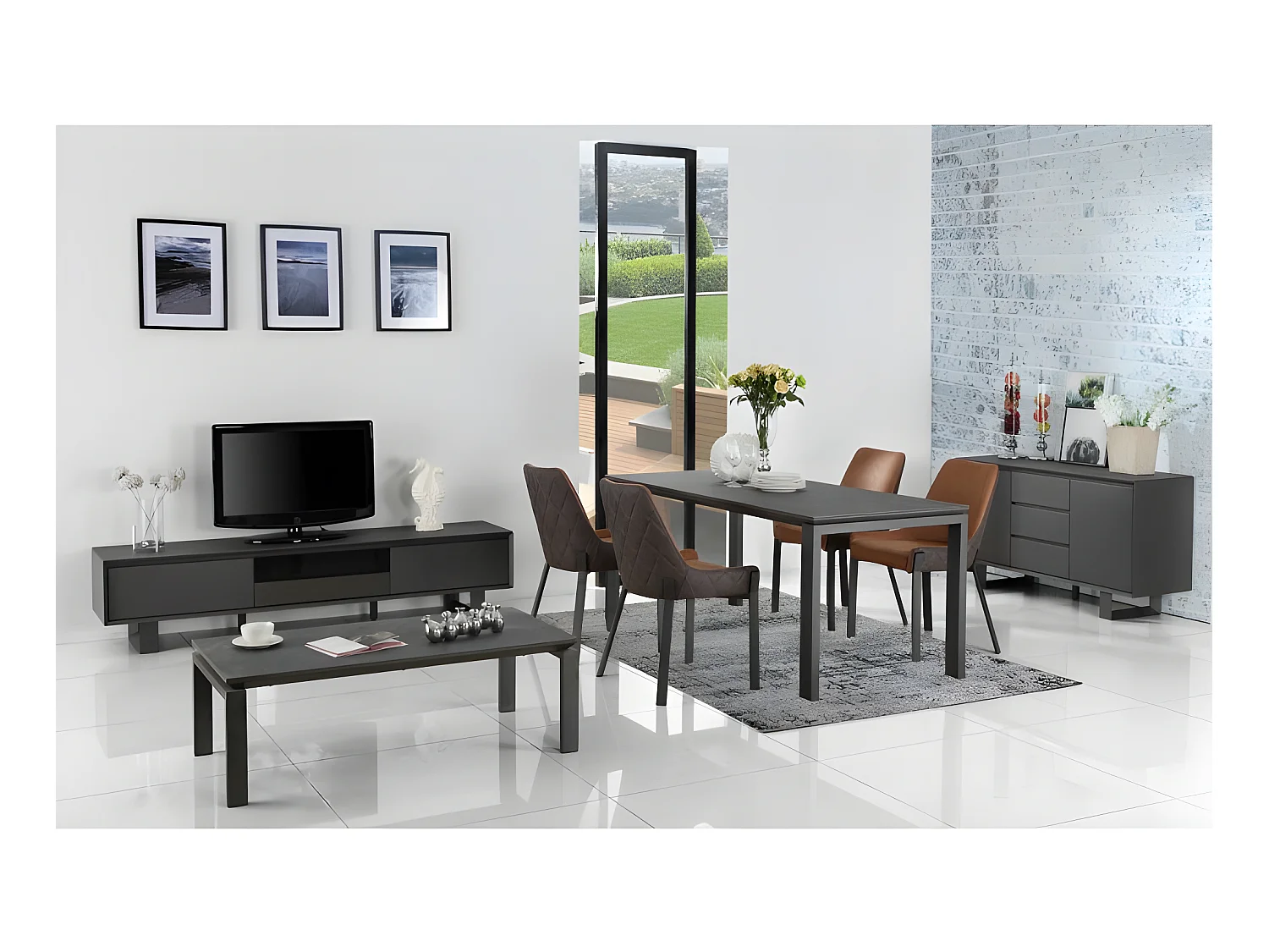 Chaise en tissu suédine capitonné marron et brun pieds métal - CERAMIK