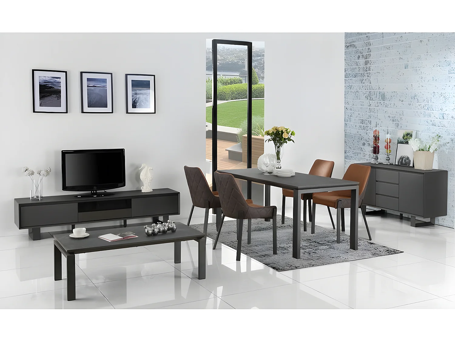 Chaise en tissu suédine capitonné marron et brun pieds métal - CERAMIK