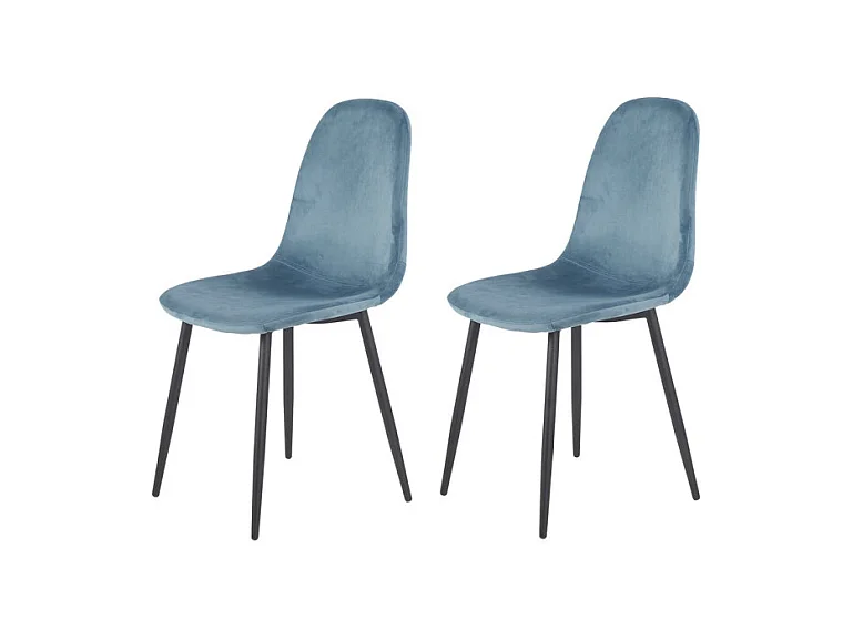 Lot de 2 chaises scandinave velours bleu et pieds métal noir - BIBA