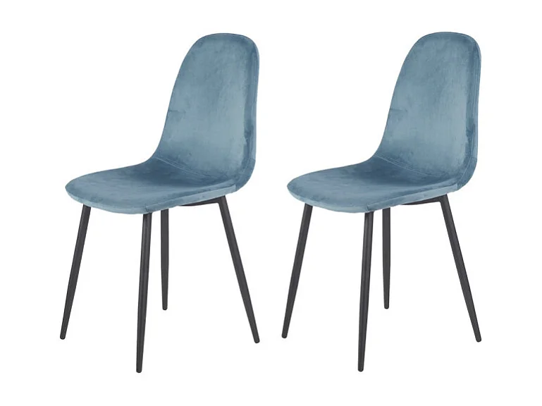 Lot de 2 chaises scandinave velours bleu et pieds métal noir - BIBA