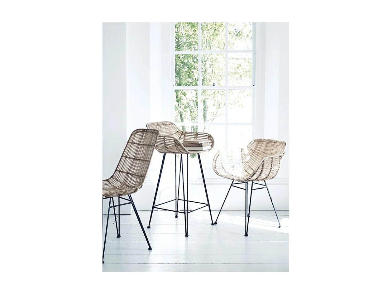 Lot 2 chaises en rotin naturel avec coussins et pieds métal - KANDY