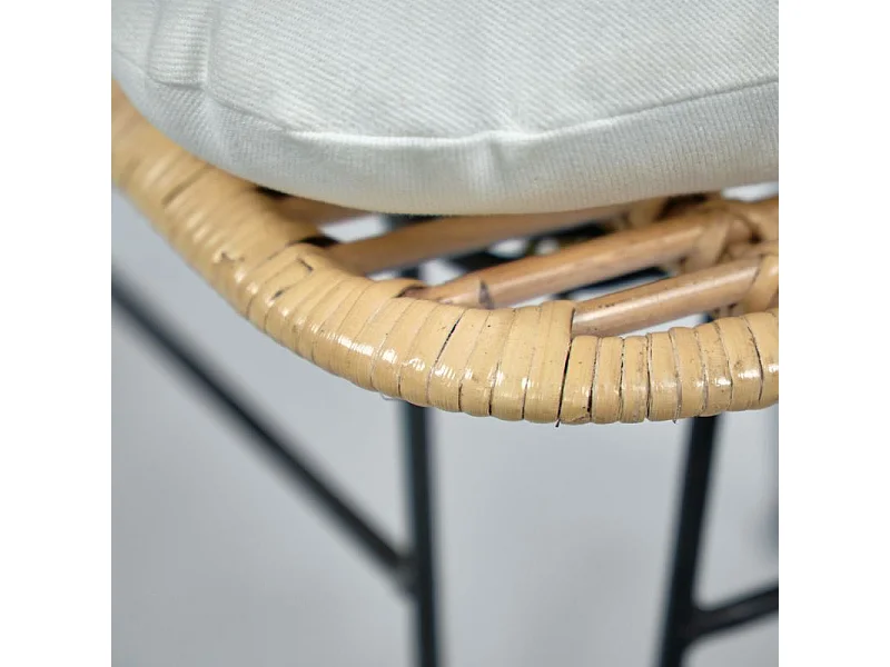 Lot 2 chaises en rotin naturel avec coussins et pieds métal - KANDY