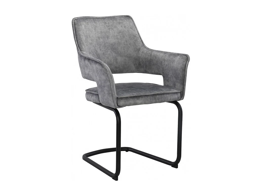 Lot de 2 chaises tissu gris clair et piétement en métal noir - RIO