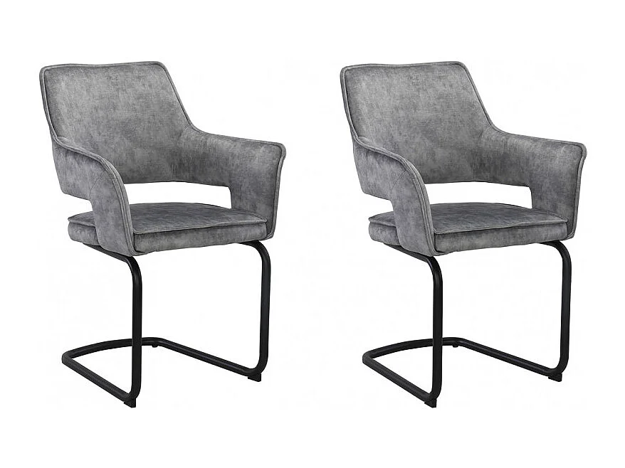 Lot de 2 chaises tissu gris clair et piétement en métal noir - RIO