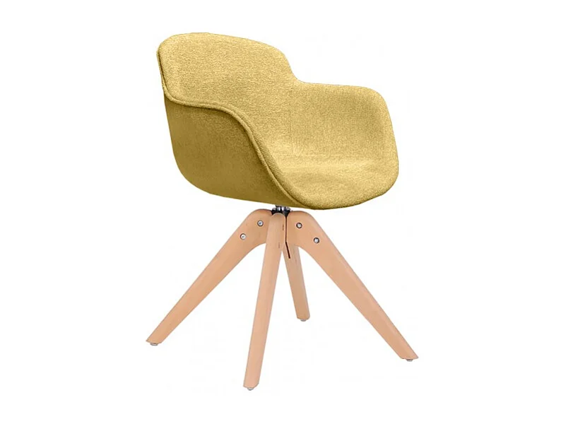 Lot de 2 chaises rotatives en tissu jaune chiné et pieds bois - TWIST