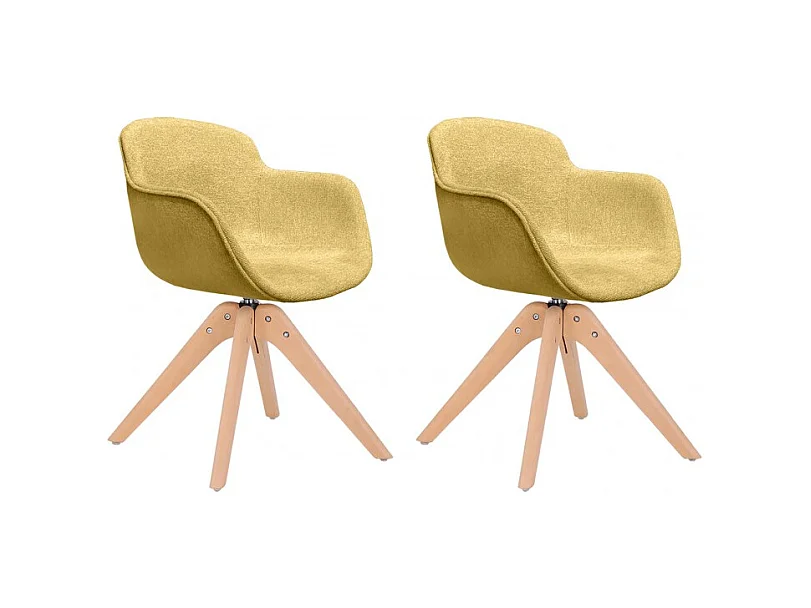 Lot de 2 chaises rotatives en tissu jaune chiné et pieds bois - TWIST